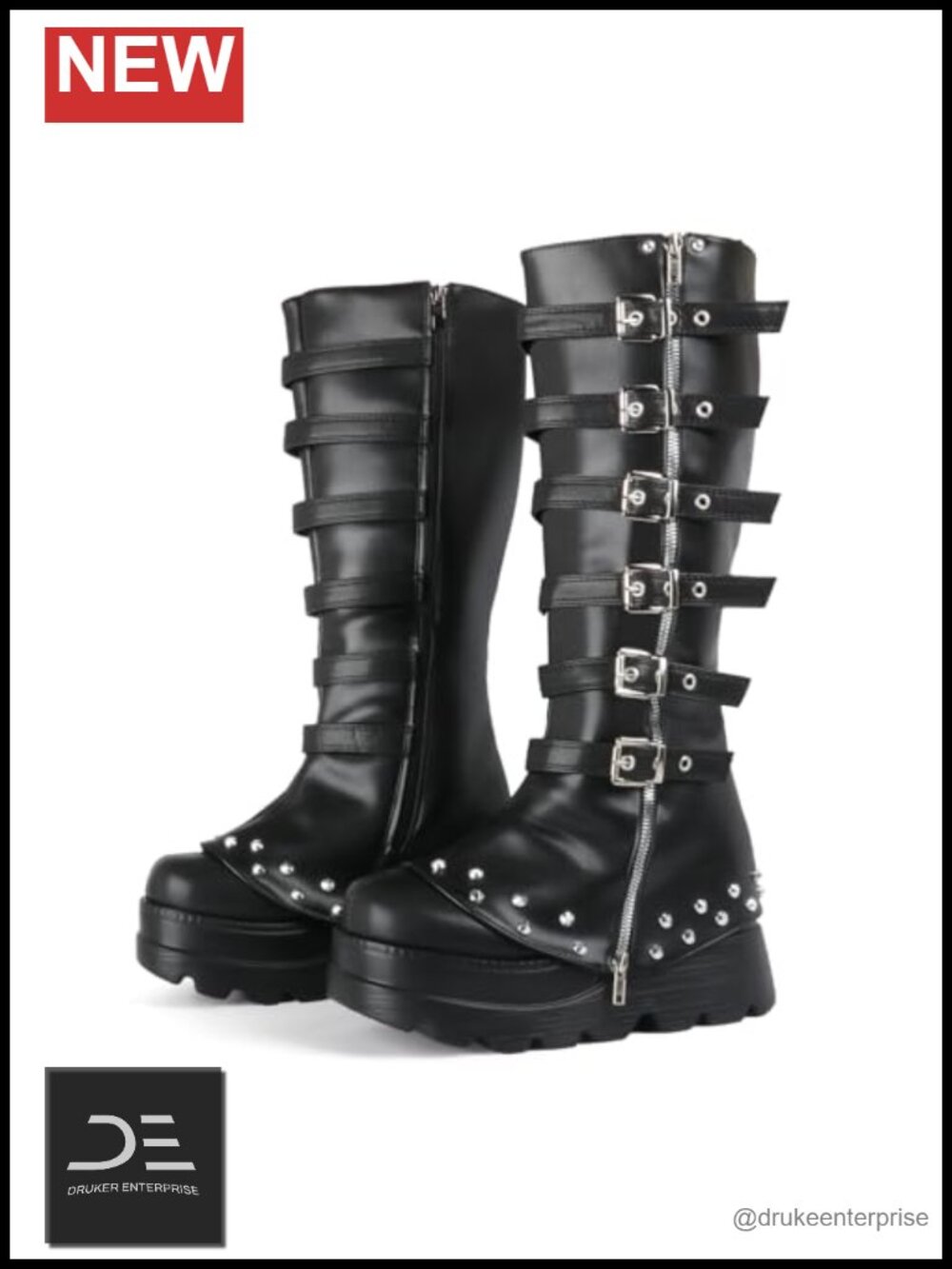 Women's Knee High Goth Platform Wedge Boots Punk Harness Chunky Heels Cosplay - Picture 3 of 6